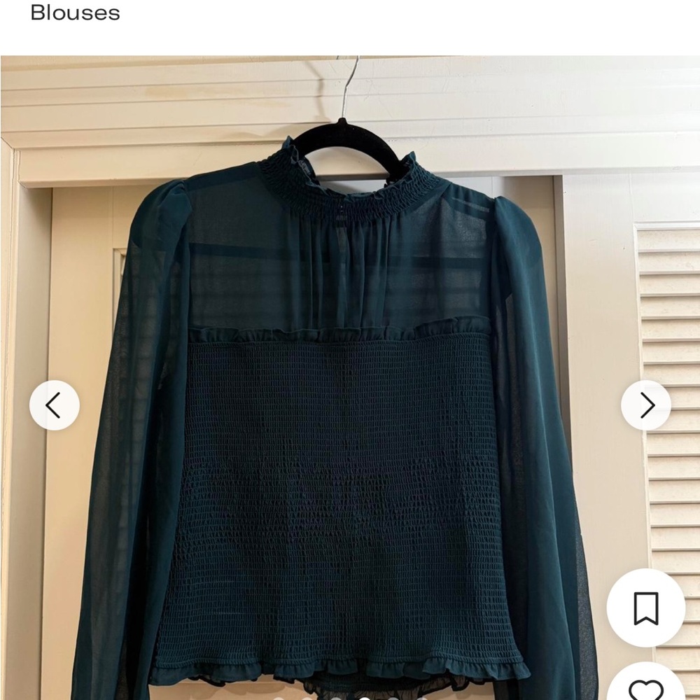 1. State Dark Teal Sheer Blouse - Picture 2 of 3